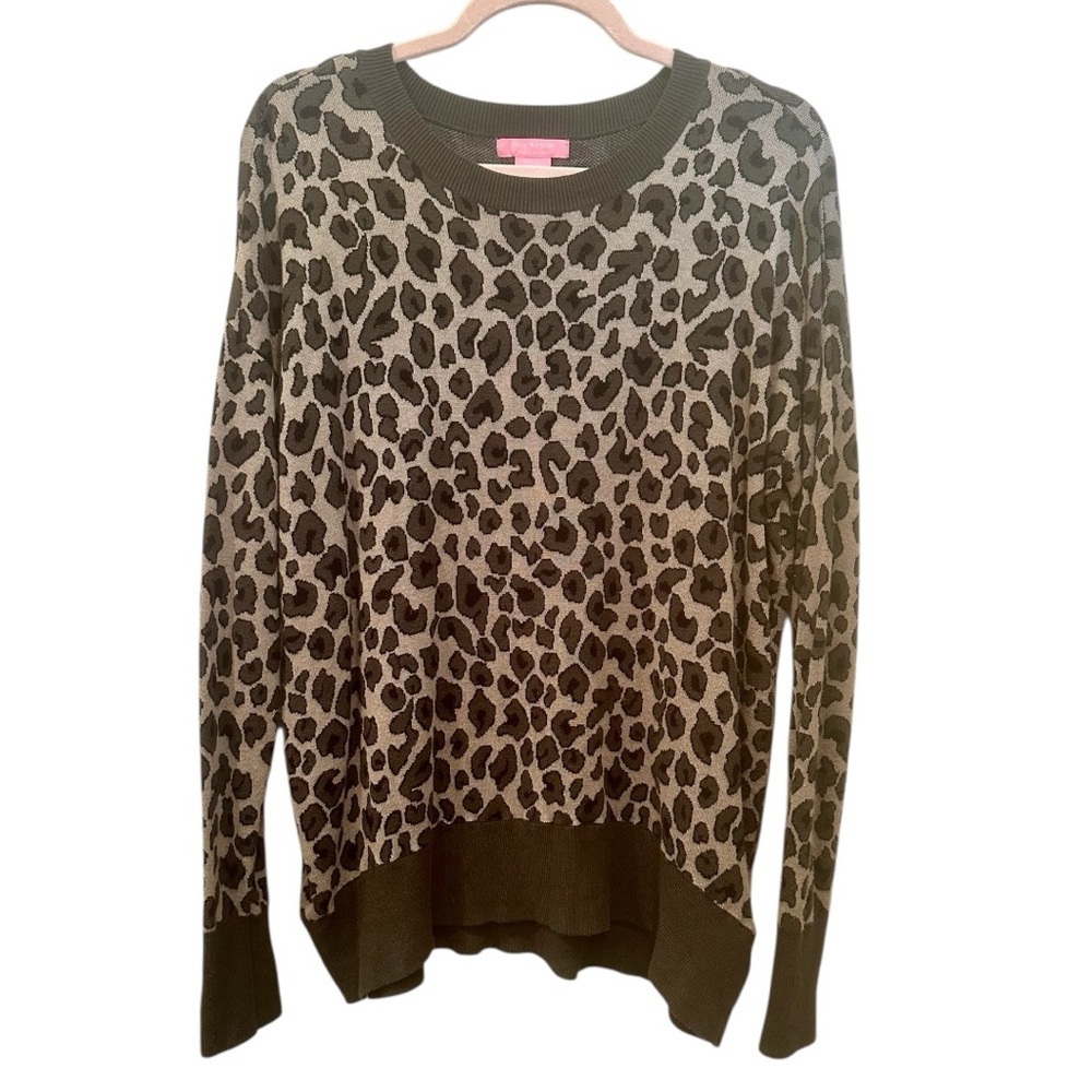 Isaac Mizrahi Gray and Black Animal Print Sweater Fall Layer Cozy Sz L - Picture 1 of 9